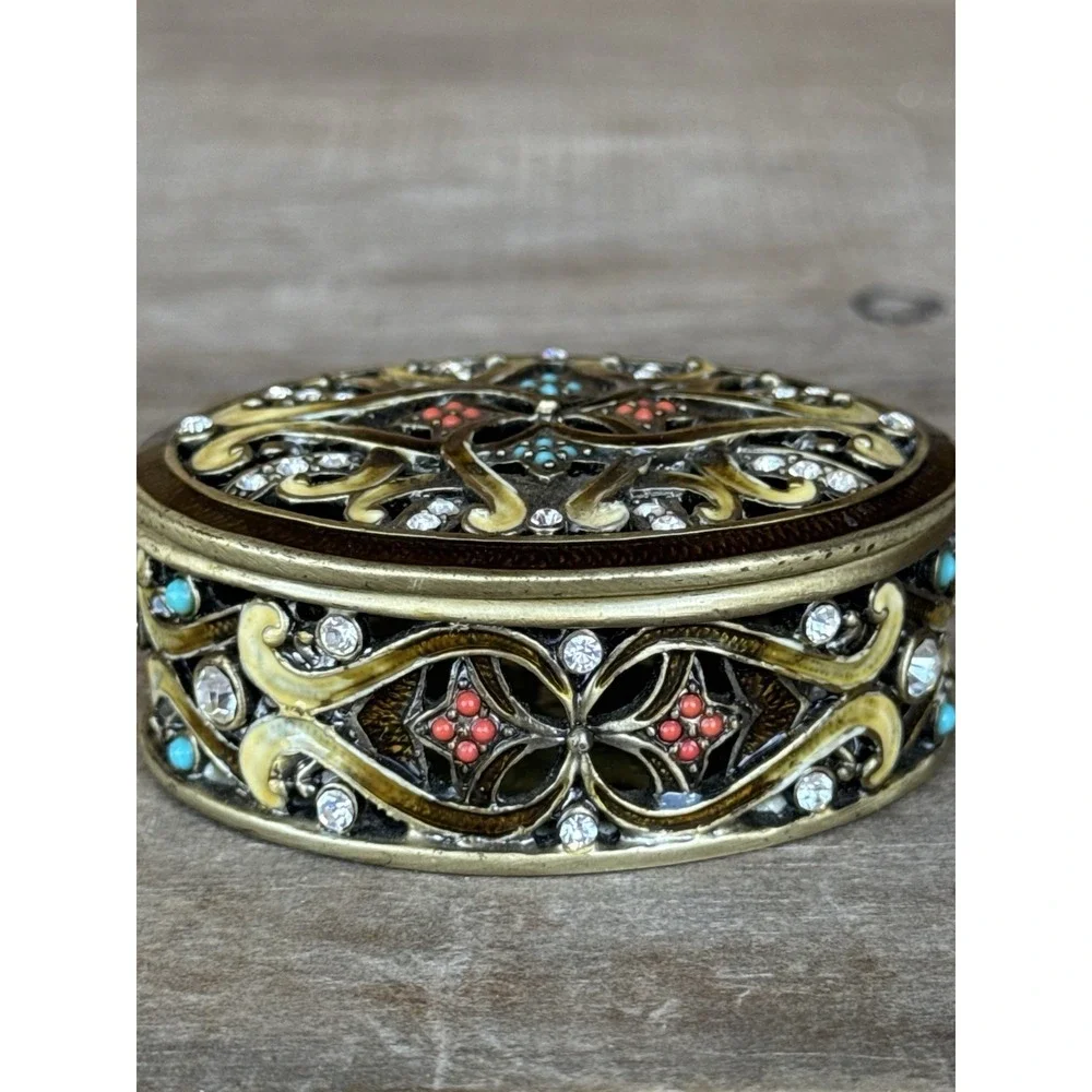 Bejeweled Cloisonne Enamel & Rhinestone Lidded Trinket‎ Keepsake Treasure Box